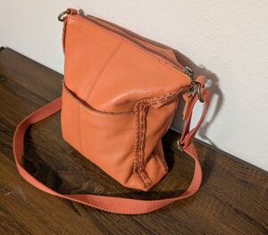 The Sak Lucia Classic Crossbody Bag Crochet w/ Strap Coral Orange Leather